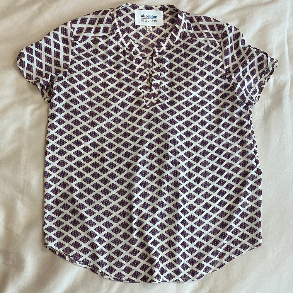Alice Blue Geometric Purple and White Blouse